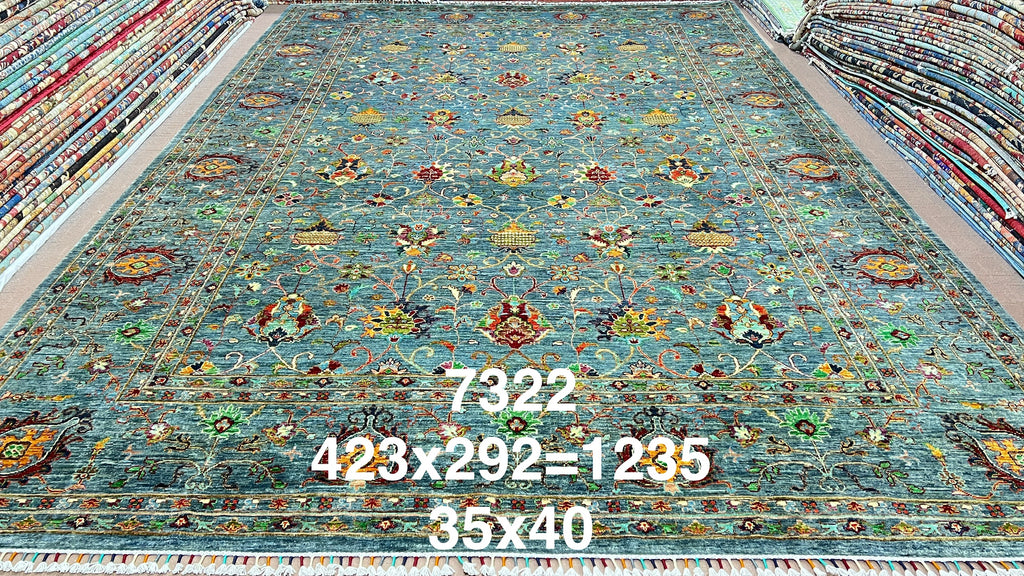 Muted Turquoise Hand-Knotted Afghan Rug | Premium Ghazni Wool