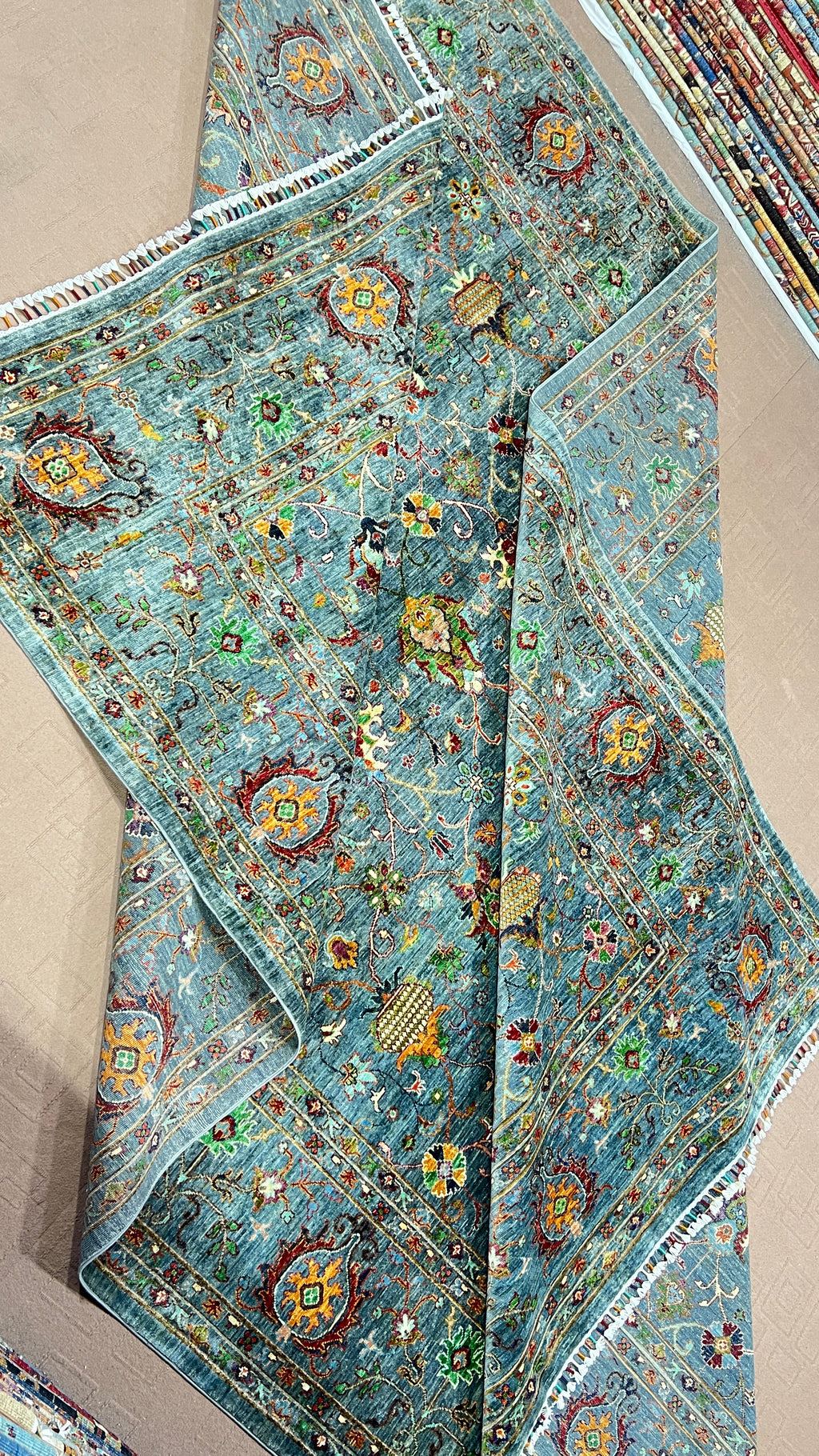 Muted Turquoise Hand-Knotted Afghan Rug | Premium Ghazni Wool