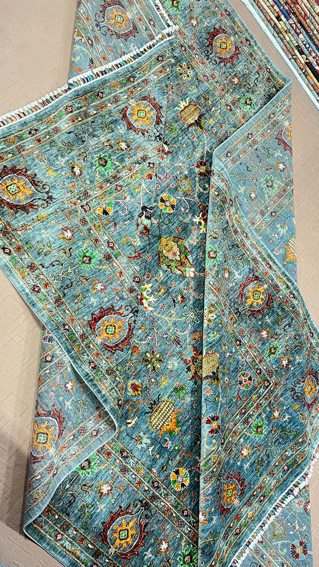 Muted Turquoise Hand-Knotted Afghan Rug | Premium Ghazni Wool