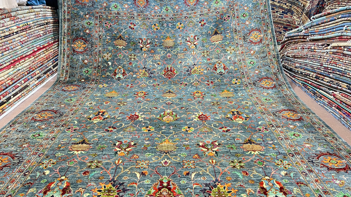 Muted Turquoise Hand-Knotted Afghan Rug | Premium Ghazni Wool