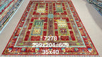 Chobrang Aiena Rug | Red Bakhtiari Panel Wool Area Rug | Hand‑Knotted Afghan | 35×40 Quality | 9′10″ × 6′8″