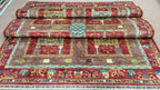 Chobrang Aiena Rug | Red Bakhtiari Panel Wool Area Rug | Hand‑Knotted Afghan | 35×40 Quality | 9′10″ × 6′8″