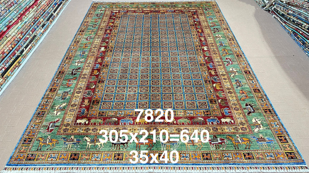 Chobrang Waziri Rug | Multicolor Tribal Wool Area Rug | Hand‑Knotted Afghan | 35×40 Quality | 6′11″ × 10′0″