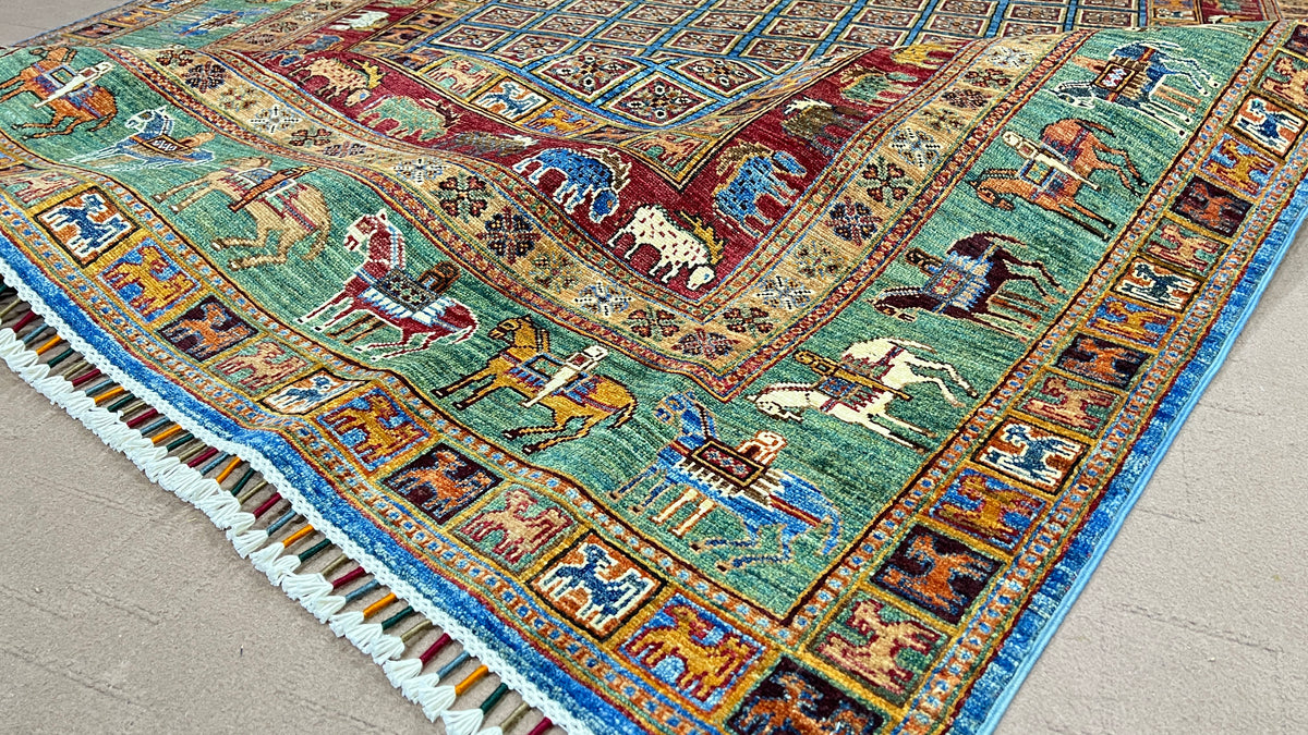 Chobrang Waziri Rug | Multicolor Tribal Wool Area Rug | Hand‑Knotted Afghan | 35×40 Quality | 6′11″ × 10′0″