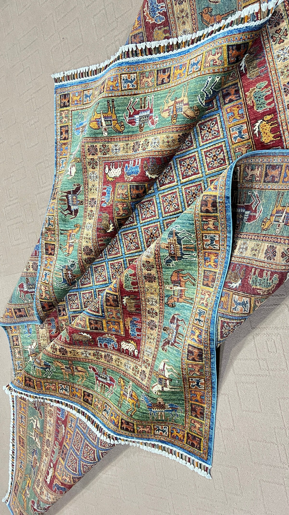 Chobrang Waziri Rug | Multicolor Tribal Wool Area Rug | Hand‑Knotted Afghan | 35×40 Quality | 6′11″ × 10′0″