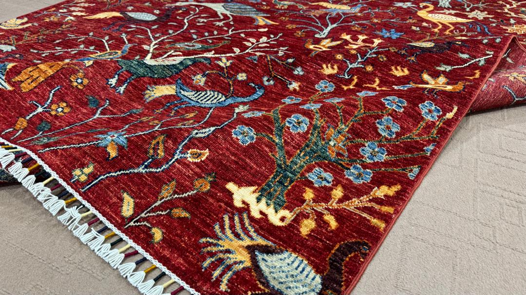 Afghan Tree of Life Rug | Red Hand-Knotted Wool | 9'11"×6'6" | KabulAura
