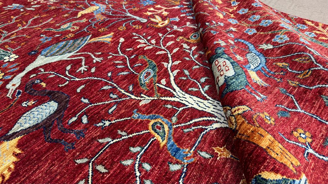 Afghan Tree of Life Rug | Red Hand-Knotted Wool | 9'11"×6'6" | KabulAura