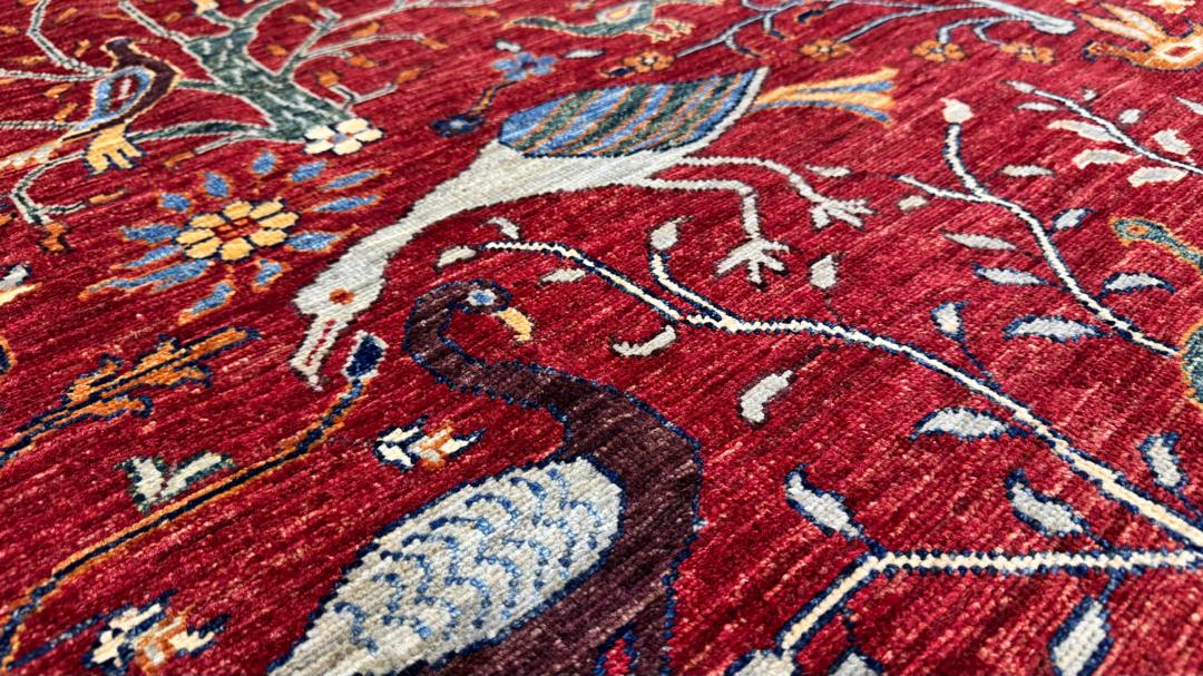 Afghan Tree of Life Rug | Red Hand-Knotted Wool | 9'11"×6'6" | KabulAura