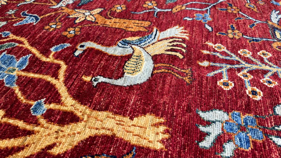 Afghan Tree of Life Rug | Red Hand-Knotted Wool | 9'11"×6'6" | KabulAura