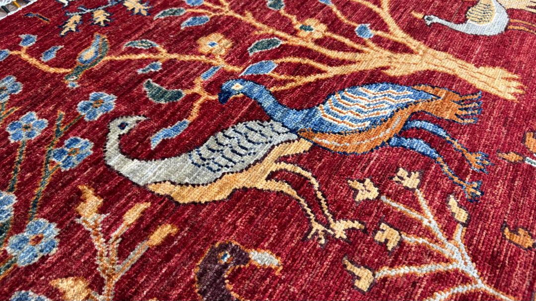 Afghan Tree of Life Rug | Red Hand-Knotted Wool | 9'11"×6'6" | KabulAura